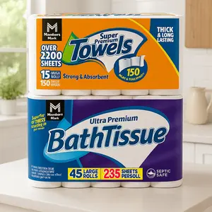 Member's Mark Home Essentials Bundle | 45 Ultra Premium Bath Tissue Rolls + 15 Mega Roll Super Premium Paper Towels | Septic Safe, Strong & Absorbent