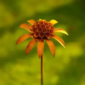 1pc 76.99cm Vintage Metal Flower Statue - Rustic Iron Daisy Garden Decor with Petals & Stem, Weather-Resistant, Weatherproof Outdoor/Indoor Yard & Patio Accent for Mother'S Day, Garden Decorations, Metallic Finish