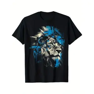 Mens Lion and Lioness Cub Hebrew and Aramaic Text Print Casual TShirt Loose Fit Round Neck Jewish Gifts Lion of Judah Apparel