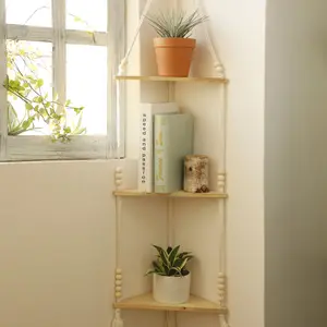 Wall Mounted Ladder Shelf, Wooden Wall Hanging Shelf, Space Saving Wall Mounted Display Rack for Photo & Plant, Home Decor Supplies