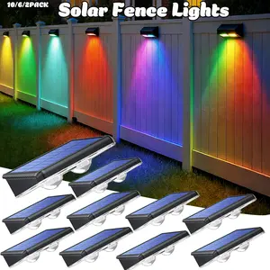 RGB Solar Fence Lights Outdoor, Waterproof LED Deck Wall Lights with Warm & Cool White Mode, Stainless Steel & ABS Step Railing Lighting for Patio Backyard Stair Decor