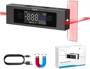Aluminium Alloy Angle Finder with Laser IP54 Waterpoof Magnetic Digital Inclinometer 2 LCD Display Rechargeable Laser Level Tool With Cross Leveling Line (Laser Level Class II, Output<5mW)
