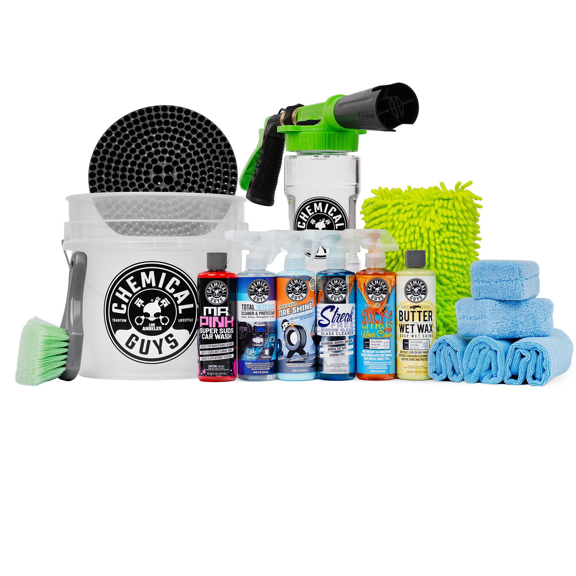Chemical Guys 16pc All Season Car Wash Kit - Complete Interior/Exterior Detailing Products Set with Car Wash Equipment, Foam Cannon, Soap, Tire Shine, Wheel Cleaner, Microfiber Towels, Protectants & More, Car Detailing Products