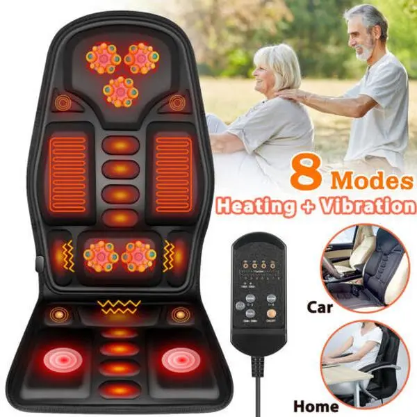 8-Motor Rectangle Back Massager Seat Cushion - 110x48cm Adjustable Heating Pad for Office/Home Chairs, Pain Relief, Relaxation, Improved Blood Circulation, Ideal Birthday Gift for Parents