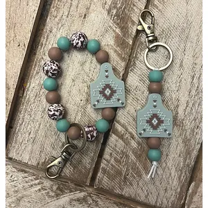 Dusty Teal Aztec Tag Keychain Set