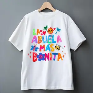 La Abvela Mas B0nita, Abvela Latina Grandmother Graphic Tee Pure  Fabric Casual Crew Neck T-Shirt Trendy Tops for Women for Men, Perfect Gift