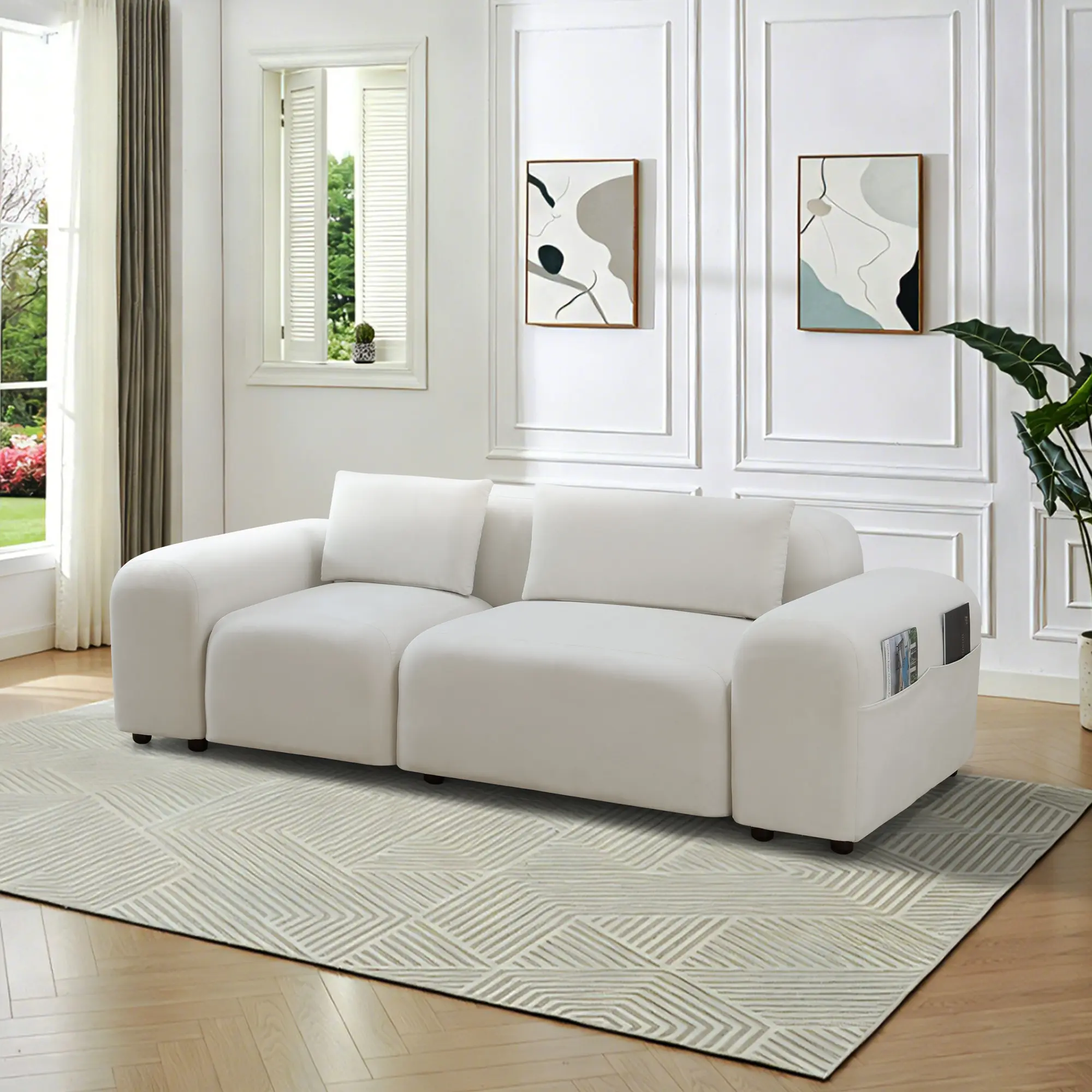 Ainehome White Microfiber 2-Piece Living Room Sofa Set - Modern Comfy Couch, Soft Upholstered Sofa, Stylish Home Decor Furniture