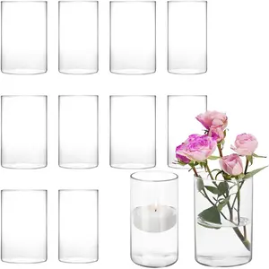 12pcs vase for flower 6 inch clear glass cylinder vases for centerpieces glass flower vase hurricane floating candle holder vase for table shelf party wedding home decor