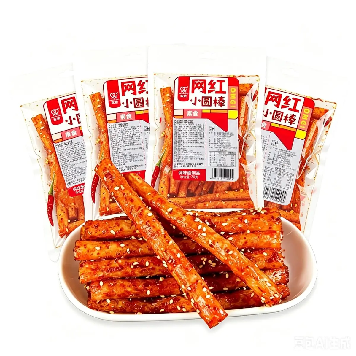 Fraunitsh Spicy Latiao Strips, 4 Pack Latio Sticks, Chinese Snacks, 62g/2.18oz per Pack