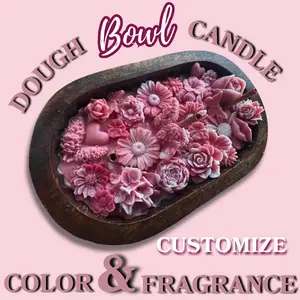 Handcrafted Dough Bowl Candle with Intricate Wax Flowers – Customizable Fragrance & Color | Elegant Rustic Centerpiece | Perfect Gift