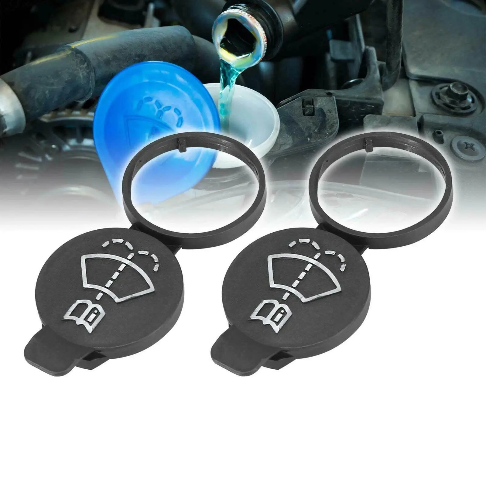 2pcs Plastic Waterproof Sealing Covers (11.8cm x 5cm) for Chevrolet Windshield Washer Fluid Reservoir Caps, Part Number 13227300, High-Reliability Auto Replacement Parts with Stable Characteristics