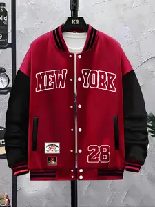 Men's Casual Fashionable Versatile Trendy Baseball Jacket Coat, Casual Style Outerwear for Daily Wear & Sports Activities