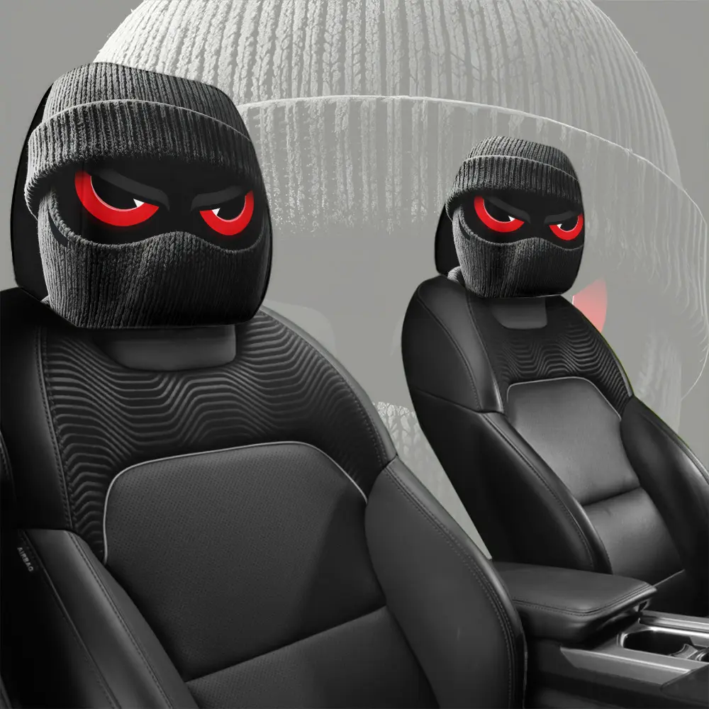 2pcs Red-eye Bandit Mask Car Head Pillowcase, Automotive, Knitted Material, Unisex, No Filler, Easy to Install and Clean, Car Decoration Suitable for Friends Gatherings and Road Trips, Car Accessories, Car Seat Headrest