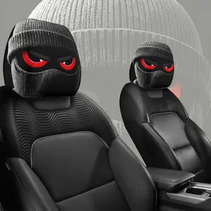 2pcs Red-eye Bandit Mask Car Head Pillowcase, Knitted Material, Unisex, No Filler, Easy to Install and Clean, Trendy Car Decoration Suitable for Friends Gatherings and Road Trips, Unique and Interesting Car Accessories
