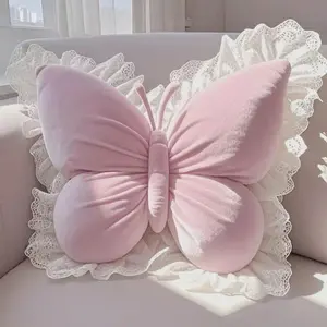Butterfly-Shaped Lumbar Support Pillow - Soft Floral Decor Bedroom Living Room Office