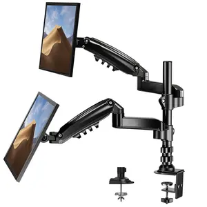 2024-NEW-13-32 Inch Monitor Mount 2 Monitors, Single arm double bracket gas spring display bracket Ergonomic Height Adjustable Screen Mount 2 Monitors Tilt/Swivel/Rotate/Weight Max 9 kg/VESA 75/100 mm Grommet Mounting Base