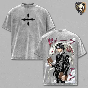 Chrollo Lucilfer Washed Tee – Hunter x Hunter Anime Manga T-Shirt, Skill Hunter Ability Bandit’s Secret Stolen Nen Powers Strategy Master Combat Genius Vintage Graphic, Anime Battle Streetwear Oversized Tee for Hardcore Fans