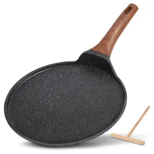 9.5/11 Inch Crepe Pan with Spreader, Nonstick Granite Coating Dosa Pan, Roti Tawa Comal Para Tortillas Pancake Griddle Pan, Induction Compatible, PTFE & PFOA Free.