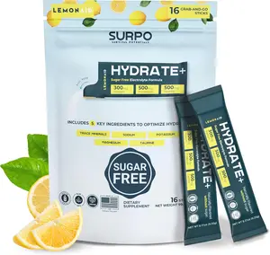 SURPO Hydrate+ Electrolyte Formula Lemonaid Flavor 16 Stick Packs Sugar-Free with Magnesium Potassium & Taurine for Optimal Hydration