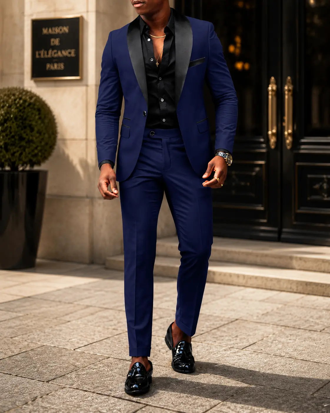Men's Slim Fit Tuxedo Suit Set – Premium Black 2 Piece Formal Suit with Satin Lapel, Business Wedding Dinner Blazer & Pants