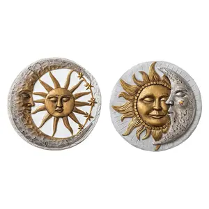Glitzhome 10" Cement Sun and Moon Textured Stepping Stones S/2