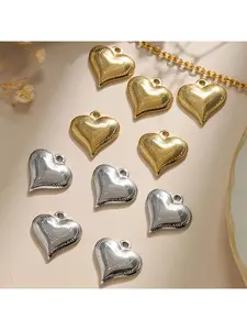 5 pieces of stainless steel hydraulic dot hole three-dimensional love waterproof pendants, ins textured heart-shaped DIY accessories