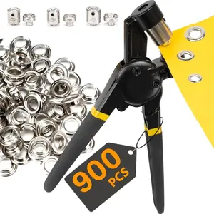 Heavy Duty Grommet Tool Kit of 1/2" 5/16" and 3/8",Multi Size Handheld Eyelet Tool Plier Rivet Press with 900 count  Grommets for Tarp Leather Fabric