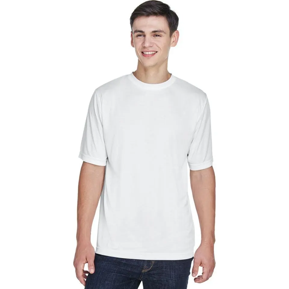 Men's White Short-Sleeve Round Neck Polyester Sublimation DryFit Performance T-Shirt, Menswear Top, Shortsleeve