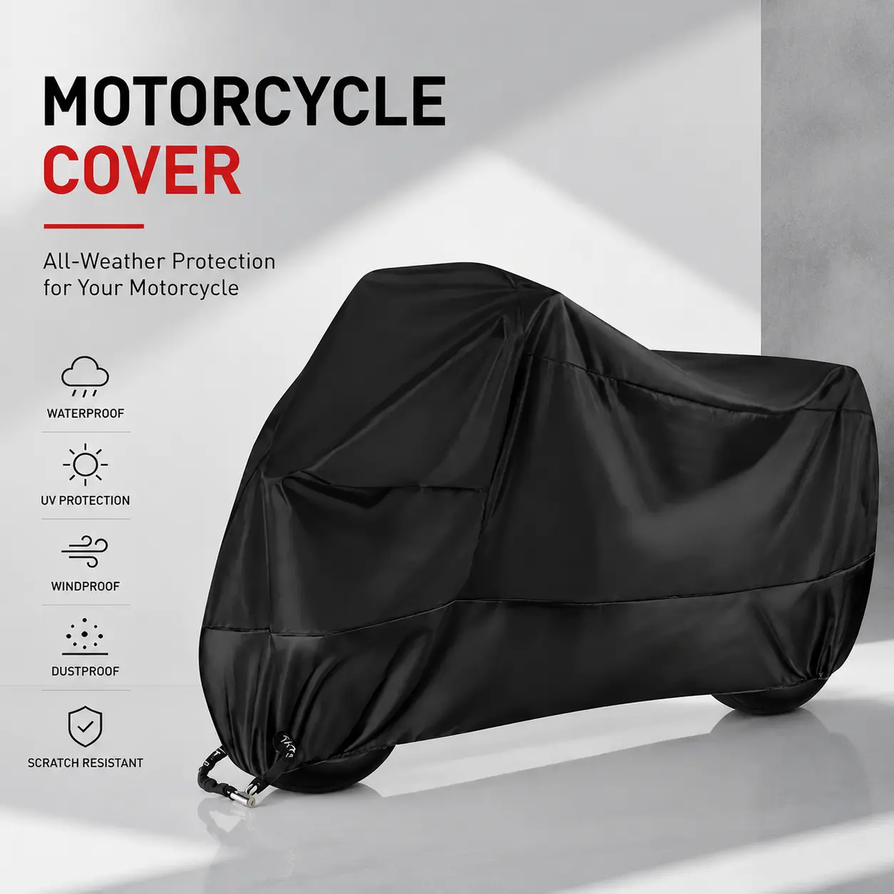 Black Motorcycle Cover All Season Universal Outdoor Sun Riding Motorcycle Cover Accessories