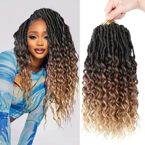 14 inch Deep Faux Locs Crochet Hair 8 Pack Soft Locs Crochet hair Pre Looped Goddess Locs Crochet Hair Dreadlocs Synthetic Hair For Black Women Black Curly Wavy Faux Locs Crochet Braids