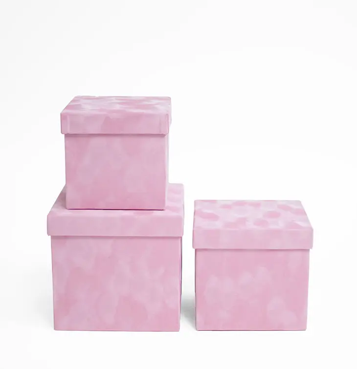 Set of 3 Velvet Square Flower Boxes