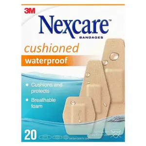 Nexcare Cushioned Waterproof Bandages, 20 Assorted Sizes