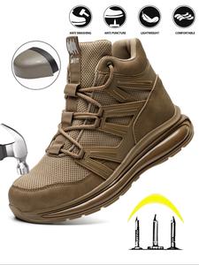 men's letter pattern steel toe slip resistant puncture proof construction safety work shoes as gift, lightweight breathable anti-slip work shoes