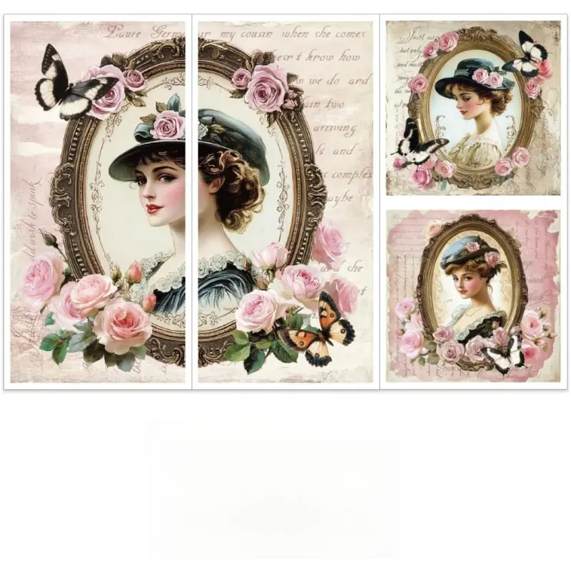 3pcs/Set Vintage Lady Rub on Transfers for Furniture and Crafts 6x12 Inch Photo Frame Furniture Decals Rose Butterfly Transfer Stickers Rub on Decal with 1pc Scraper for Home Decoration
