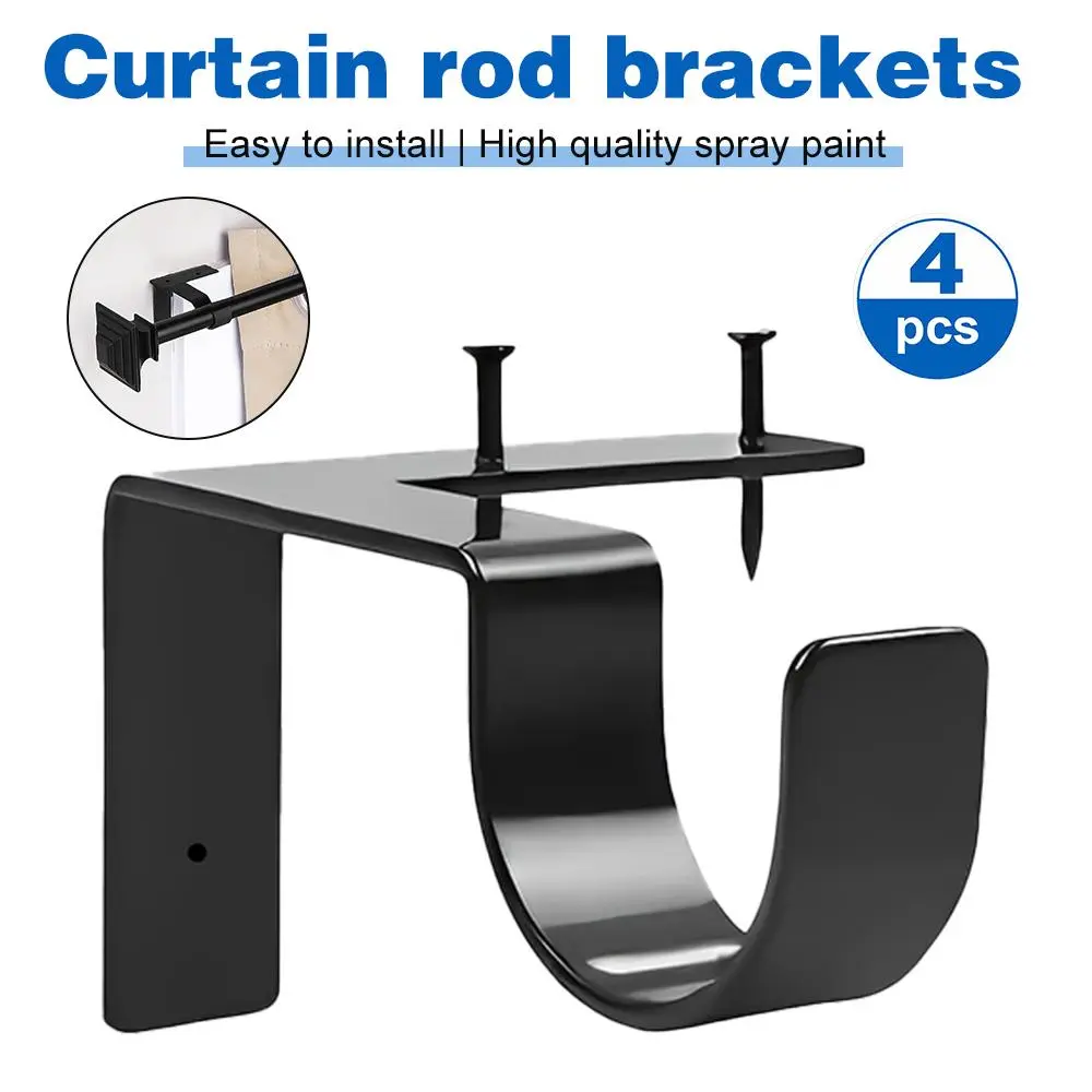 4/8 pcs No Drill Curtain Rod Brackets, Adjustable Metal Heavy Duty Curtain Rod Holders, Screwless Curtain Rods Hooks For Home