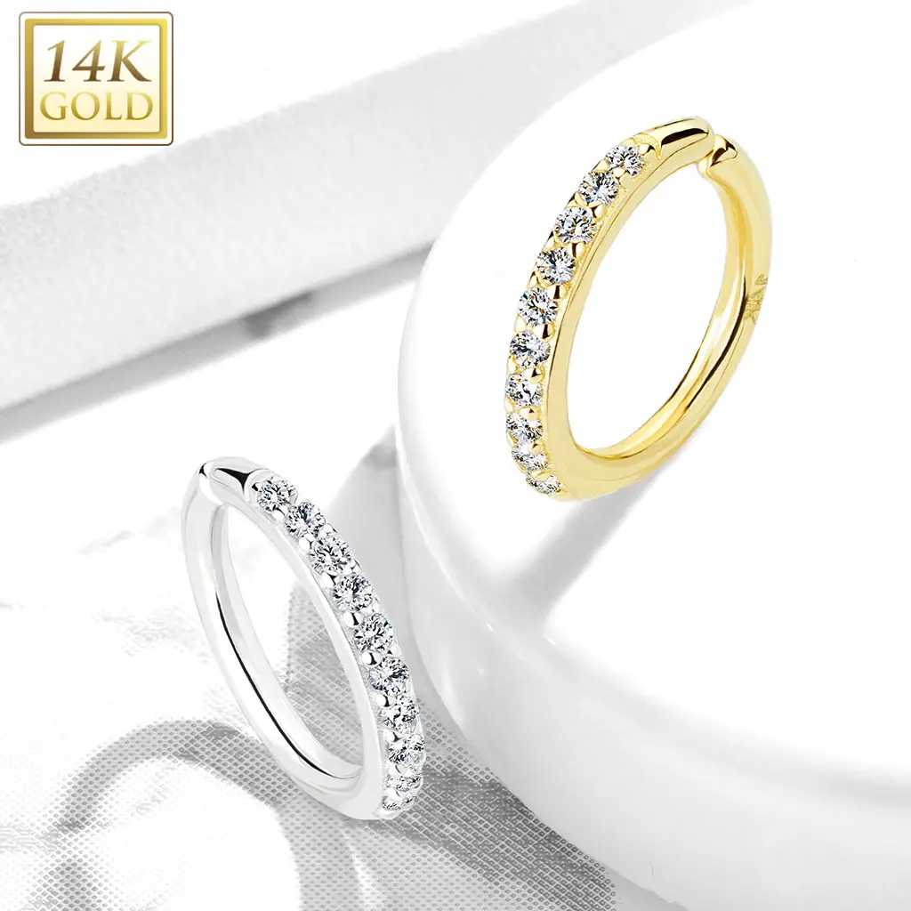 14K Gold Geometric Clear Gem Half Circle Bendable Nose Hoop Cartilage Tragus Eyebrow Piercing 8mm & 10mm Sizes Dainty Real Gold Jewelry Gift Ready