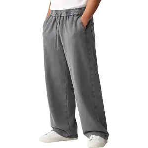 Eisctnd Men's Baggy Wide-Leg Cotton Sweatpants Loose Joggers with Adjustable Cuffs Drawstring Waist for Lounge Athletic