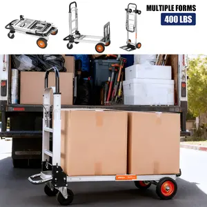Sekam Aluminum Folding Hand Truck 2 in 1 Design Max 600 lbs Capacity Heavy Duty Industrial Collapsible Cart Dolly with Rubber Wheels for Warehouse Supermarket Garden Transport Moving