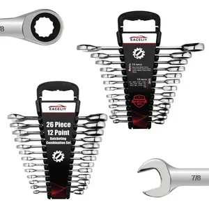 26PCS Ratcheting Wrench Master Set,Combination Wrench Sets,Metric&SAE Wrench Set,1/4” to 7/8“ & 6-19mm,72-Teeth,12-Point,CR-V Steel