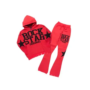 Outlaw Red Hoodie Stacked Flare Knitted Set