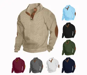 Men's Colorblock Patchwork Jacquard Button Front Sweatshirt, Regular Fit Casual Long Sleeve Stand Collar Sweatshirt for Fall & Winter, Fashion Men's Knitwear for Daily Wear