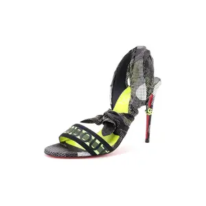 Pre-owned Christian Louboutin Women's Wind Around Du Desert Ankle Wrap Heeled Sandals Fabric with Satin 100 by Rebag