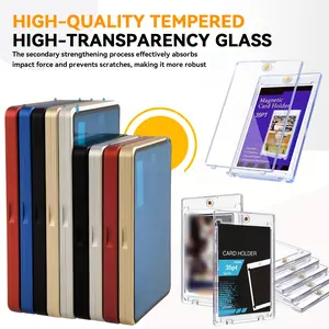 New 2.0 Version Magnetic Card Holder Protector with Card Brick, Metal Frame Stackable Magnetic Trading Cards Case with Glass, Scratch-Proof Card Brick Display And Storage Box for Baseball Football Sports Game Cards, Graded Card Case Collection Holder