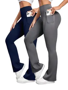 Women's High Waisted Elastic Bell Bottom Pants, Side Pockets, Slimming Warmth, Outdoor Yoga Fitness Sport Casual Comfort