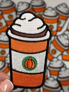 Fall Latte patch, fall patches, winter patches, thanksgiving patch, pumpkin, turkey patches, fall embroidered patches, fall football patches
