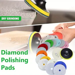 Diamond Polishing Pads 5 Inch with 5/8’’-11 Hook & Loop Backing Pads, 10pcs Wet/Dry Concrete Polish Tools Kit for Drill, Grinder, Polisher, Grit Polishing Set for Marble Granite Quartz Stone