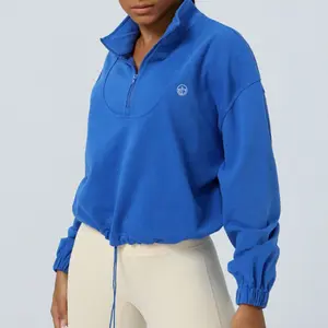 LunaFit Quarter-Zip Cropped Pullover – Royal Blue