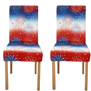 JIT 2pcs/4pcs/6pcs Independence Day style chair cover set in blue, white, and red, printed elastic fabric, suitable for homes, dining rooms, hotels, gardens, and other chairs; made of highly