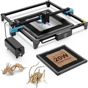 TTS-20 pro engraving machine, 20W high power laser cutting machine, can cut 20mm wood and 30mm plywood, 0.01mm high precision, with engraving machine air pump and honeycomb plate, built-in WiFi and Wireless, Suitable for engraving wood, metal