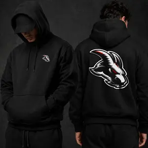 Ram Black Hoodie with DTF Back Side Design and  Front Logo Embroidery  for Menswear Sweatshirts